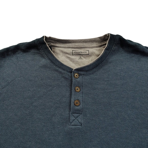 Club Room Other - Club Room Mens Blue Waffle Knit Thermal Henley Shirt Long Sleeve XL FA22
